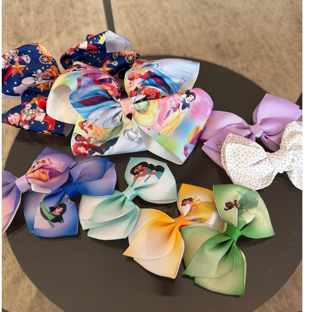Handmade Disney Princess Hair Bow Clips Set Grosgrain Ribbon 8pc Lot Multicolor